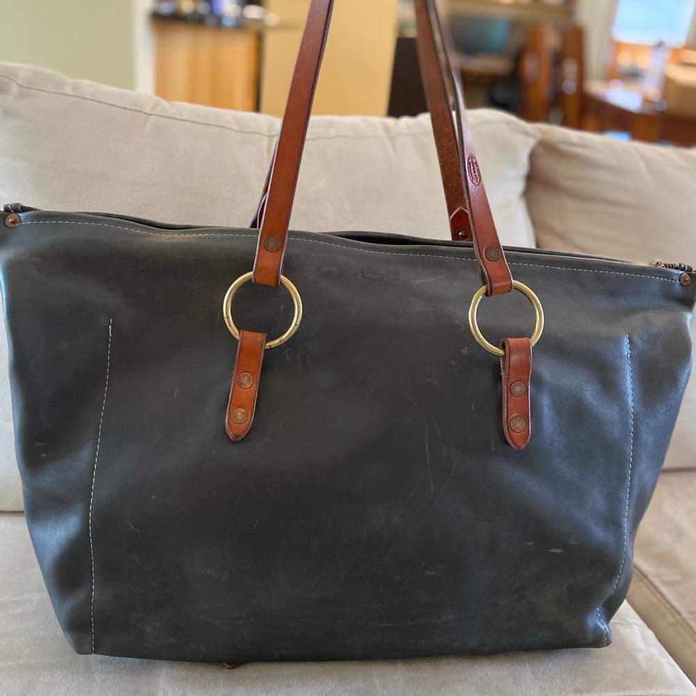 Copper Dot Large Grey Leather Tote 1 Bag Jackson Hole Wyoming